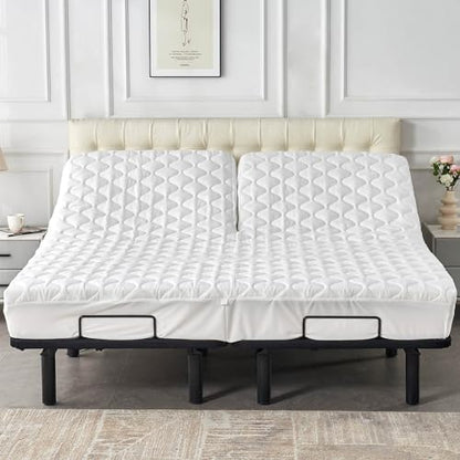 Waterproof Half Split Top King Mattress Protector Pad for Adjustable Bed