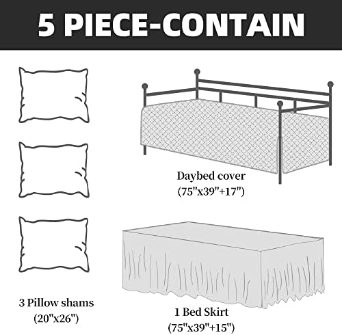 HOMBYS Daybed Cover Sets- Diamond Stitching Daybed Bedding Set, All Season Cozy Bedding with Bedskirt with Shams, Microfiber Filling, 5 Pieces, Dark Grey