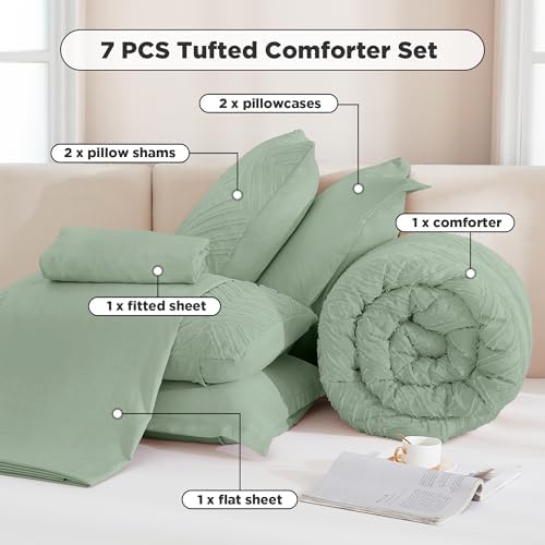 Andency King Size Comforter Set, Sage Green, 7 Pieces