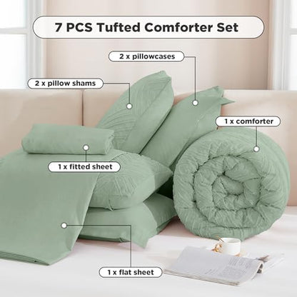 Andency King Size Comforter Set, Sage Green, 7 Pieces