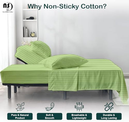 Split Head Flex King Sheet Set - 400 Thread Count Egyptian Cotton Bed Sheets - 34" Split Top - Soft Luxurious - 18" Deep Pockets - Easy Fit - 4 Piece Set - FlexTop King Bedding Sheets - Sage Stripe