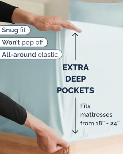 Extra Deep Twin XL Sheet Set - 3 Piece College Dorm Room - Ice Blue