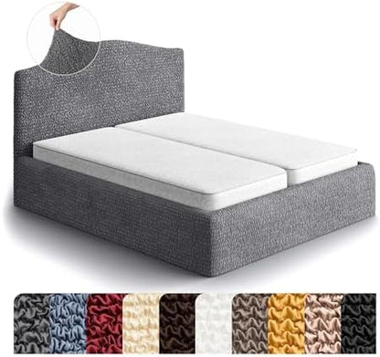 PAULATO BY GA.I.CO. Stretch Headboard and Frame Slipcover – Soft Bi-Elastic 1-Piece Bedframe Cover – Furniture Protector Machine Washable – Dark Grey (Full/Queen 55"-71" Wide)