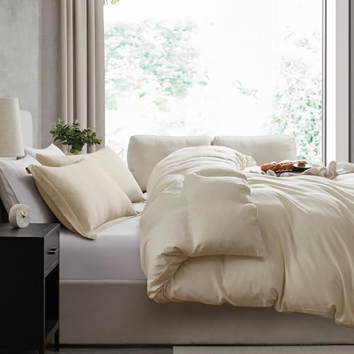 Hearth & Harbor Prewashed Full Duvet Cover Set, Beige Cream