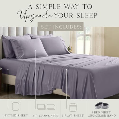 KARISSA MAE 6 Piece Luxury Bamboo Viscose Queen Sheet Set, 4 Pillowcases