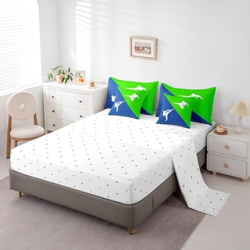Castle Fairy 7 Pieces Taekwondo Comforter Set for Kids Blue Green Bedding Set Queen Size,Japanese Style Comforter for Boys Girls Adult Kungfu Super Soft Fade Resistant Microfiber Bedding