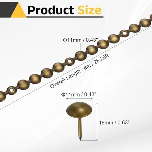 uxcell Upholstery Nailhead Trim, 8 Meters Glossy Upholstery Tacks Strips, Decorative Nail Trims with Nails for Sofa Headboard, Chair DIY Furniture Accessory (11mm Bronze)