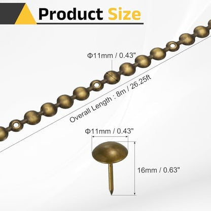 uxcell Upholstery Nailhead Trim, 8 Meters Glossy Upholstery Tacks Strips, Decorative Nail Trims with Nails for Sofa Headboard, Chair DIY Furniture Accessory (11mm Bronze)