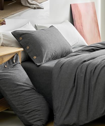 JELLYMONI 100% Washed Cotton Dark Gray Duvet Cover Twin, Linen-Like