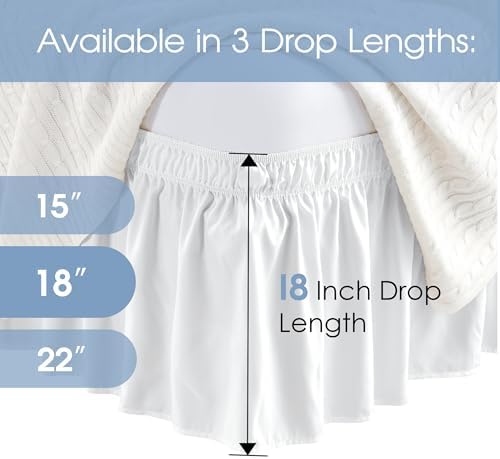 FreshCulture Twin Bed Skirt, Elastic Wrap Around Bed Skirt Twin Size, Bed Skirts for Adjustable Bed, Easy Fit with 18 Inch Drop Length, Hotel Quality Dust Ruffle for Twin Bed (White)