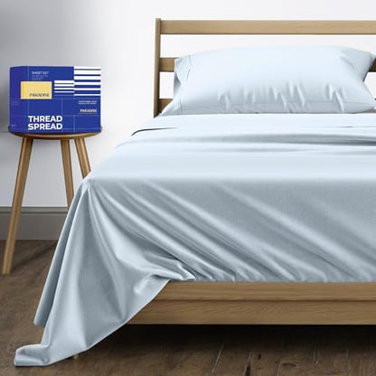 THREAD SPREAD Twin XL Size Bed Sheets Set, Luxury 1000 Series 100% Egyptian Cotton Sheets Twin XL Size (3 PC, Light Blue), Silky Soft, Cooling, Sateen Weave, 16" Deep Pocket Hotel Quality Sheet Set