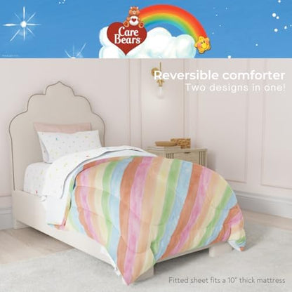 Care Bears Classic Super Soft Cozy Reversible Microfiber Comforter and Sheet Set, 4 Piece Twin Size, (Official Licensed Product) By Franco Collectibles