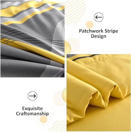 Anibedding Yellow Comforter Set Full Size,8 Pieces Bed in a Bag Patchwork Striped Bedding Sets,Boho Soft Microfiber Bedding Set for All Season(78"×90")