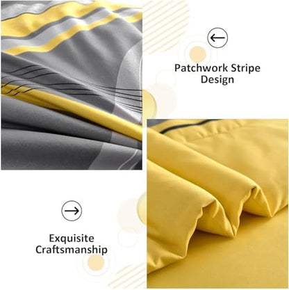 Anibedding Yellow Comforter Set Full Size,8 Pieces Bed in a Bag Patchwork Striped Bedding Sets,Boho Soft Microfiber Bedding Set for All Season(78"×90")