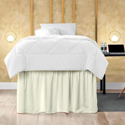 Mattress-Homes Ruffled Dorm Bed Skirt, Twin XL, 56-Inch Drop, Tailored with Split Corners, Ivory Dust Ruffle for Lofted College Beds, Twin Extra Long Dorm Bedding Essential
