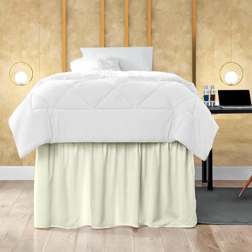 Mattress-Homes Ruffled Dorm Bed Skirt, Twin XL, 50-Inch Drop, Tailored with Split Corners, Ivory Dust Ruffle for Lofted College Beds, Twin Extra Long Dorm Bedding Essential