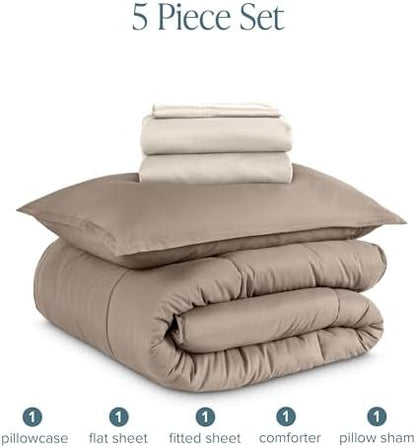 Bare Home Bed-in-A-Bag 5 Piece Set (Twin XL, Taupe/Sand)