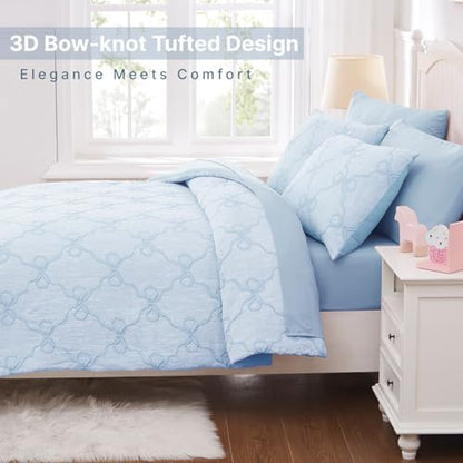 Queen Comforter Set with Sheets for Girls-7 Pieces Bow Bed in A Bag