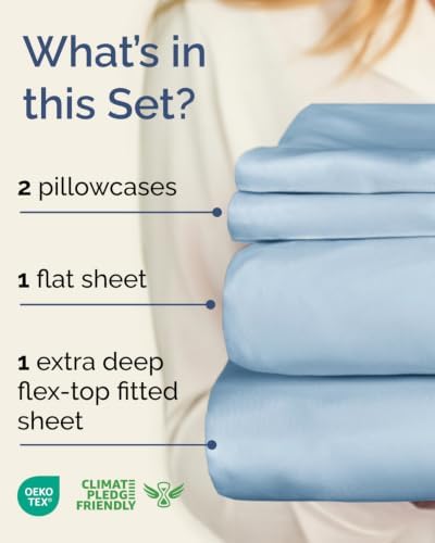 Flex Top Split Head King Sheet Set - 4 Piece Extra Deep Sheets - Sky Blue