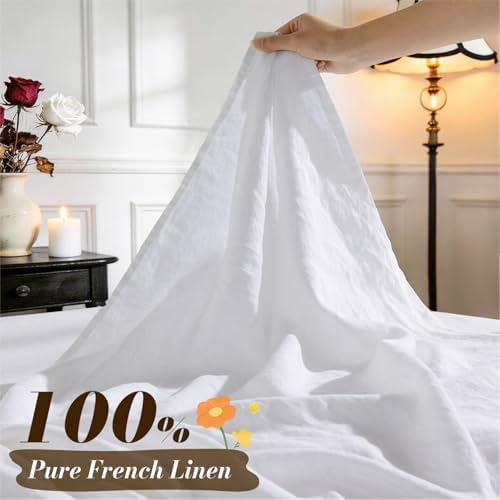 SONORO KATE 100% French Linen Cal King Size Sheets Set,Natural Flax Bedding