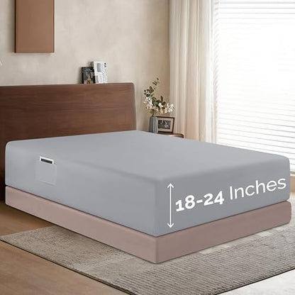 Elegant Comfort 1500 Premium Hotel Quality 18-24 Inches Deep - Extra Deep Pocket Single Fitted Sheet for High Mattress, Luxury and Softest, Smart Pocket - Wrinkle Free, Queen, Silver