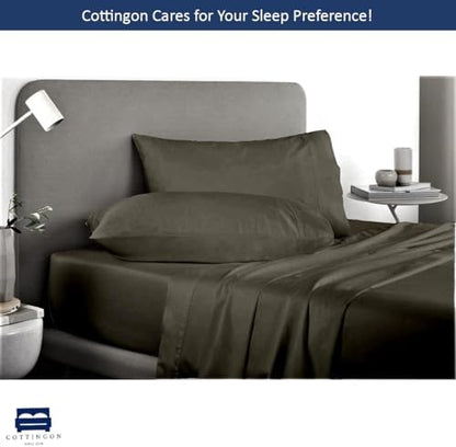 Cottingon 5 PC Split King Sheets Fits 16" Deep, Egyptian Cotton, Dark Grey