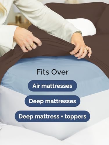 Extra Deep Twin Sheet Set - 3 Piece Breathable & Cooling Bed Sheets - Brown