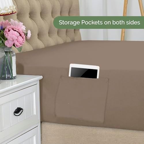 Elegant Comfort 1500 Premium Hotel Quality 18-21 Inches Deep - Extra Deep Pocket Single Fitted Sheet for High Mattress, Luxury and Softest, Smart Pocket - Wrinkle Free, Twin/Twin XL, Taupe
