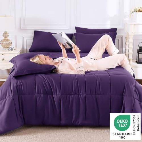 CozyLux Full Size Comforter Sets, 7-Piece Bed in a Bag, Purple