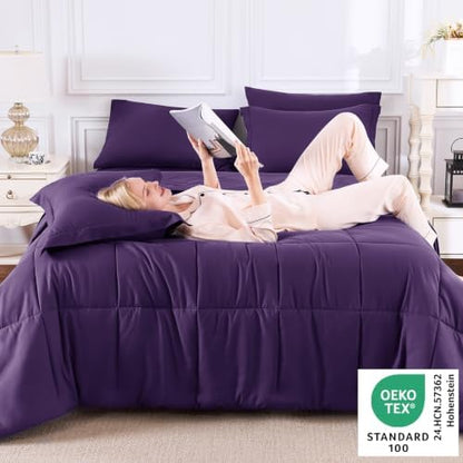 CozyLux Full Size Comforter Sets, 7-Piece Bed in a Bag, Purple