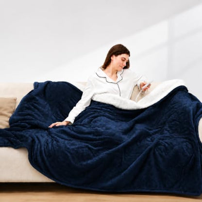 Heated Blanket Electric Blanket Twin Size, Fast Heating & Overheating Protection, Ultra Soft Heated Throw Blanket Twin Size with 5 Heating Levels & 10 Hours Auto Off, 62"x84", Navy Blue