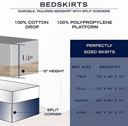 Nautica - Queen Size Cotton Twill Bed Skirt with Split Corners