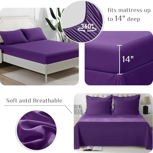 JOLLYVOGUE Twin Comforter Set, Ultra-Soft Bed in a Bag Twin Size 5 Pieces, Oeko-TEX Certified Bedding Set with Down Alternative Comforter, Sheets, Pillowcases & Shams, Purple