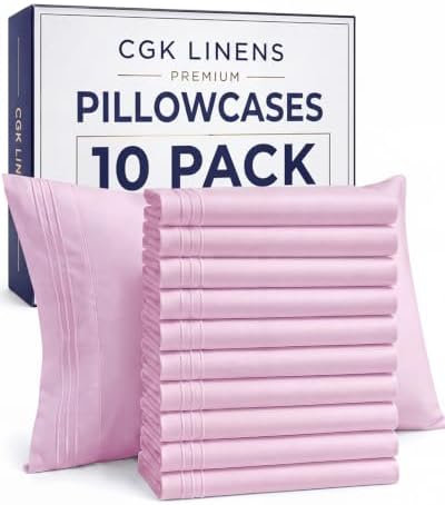 Standard Pillow Cases Set of 10 - Ultra Soft Pillowcase Covers - Light Pink
