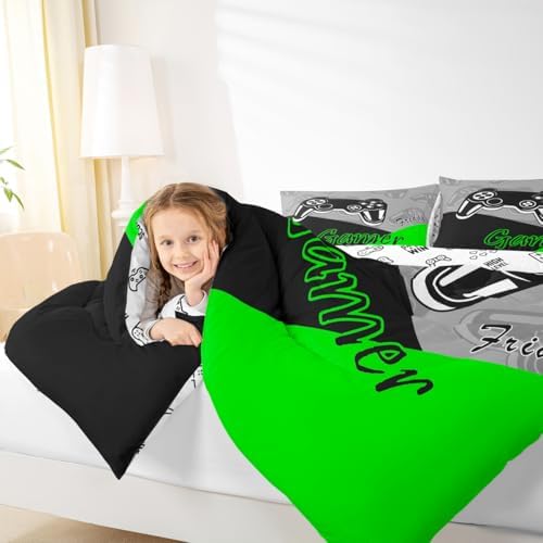 Feelyou Gamer Comforter Set Gaming Bedding Set for Teens Boys Video Game Decor Comforter Game Controller Quilted Duvet Set 1 Comforter with 2 Pillowcases Full Green