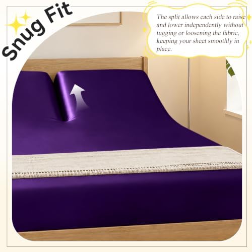 RUDONG M Split Top King Fitted Sheet Only for Adjustable Beds, Purple
