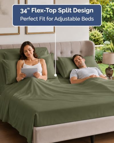 Flex Top Split Head King 6 Piece Sheet Set - Soft & Cooling - Sage Green
