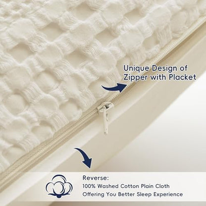 PHF Cotton Waffle Weave Euro Sham Covers 26" x 26", Ivory, No Insert