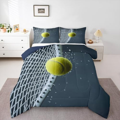Castle Fairy 3D Tennis Comforter Set Queen Size for Kids Modern Sport Competition Bedding Sets All Season Tennis Racket Print Quilt Set Bedroom Decor Ball Games Down Comforter,3Pcs