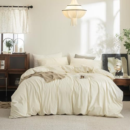 FOSSA Duvet Cover Set 100% Washed Cotton Linen Feel Oversized King Plus
