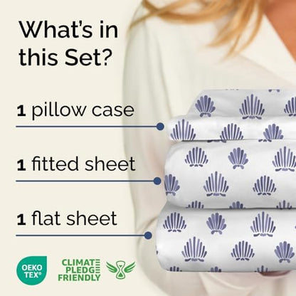 Twin 4 Piece Boho Botanical Floral Sheet Set - Soft & Cooling - Coastal