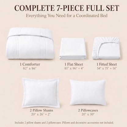 CozyLux Full Size Comforter Sets White- 7 Pieces Bed in a Bag