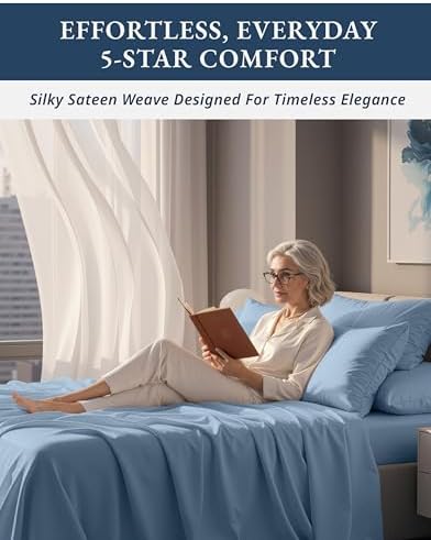 LANE LINEN Queen Size Sheets Sateen Weave - French Blue Swiss Dot