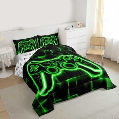 Feelyou Kids Gamer Comforter Set Twin Size Green Black Bedding Set Boys