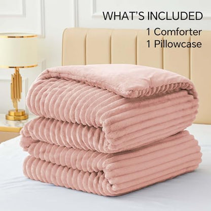 BEDELITE Fleece Twin/Twin XL Comforter Set, Fluffy Bed Set, Dusty Pink
