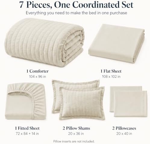 CozyLux California King Comforter Set, Oatmeal Seersucker Bed in a Bag