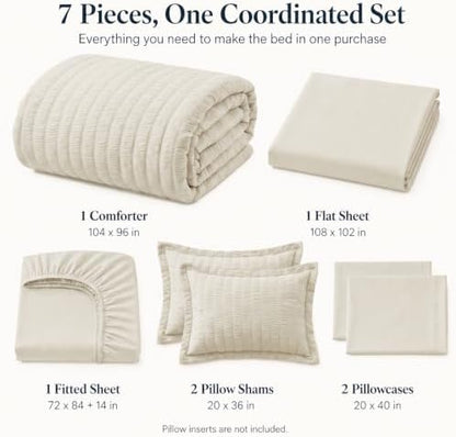 CozyLux California King Comforter Set, Oatmeal Seersucker Bed in a Bag