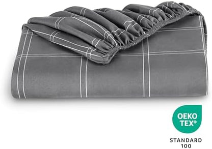 Bare Home Fitted Sheet - 1800 Ultra-Soft (Queen, Modern Plaid - Grey/White)