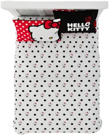 Collectibles Hello Kitty Polka Dot Bedding Super Soft Microfiber 4 Piece Full Sheet Set, (Officially Licensed Product) by Franco