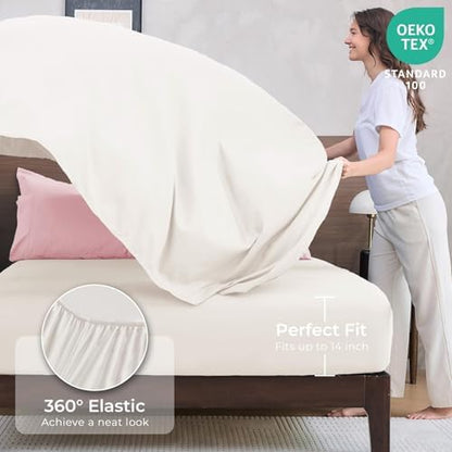 HEVUMYI 5-Piece Twin Comforter Set, Pink & Ivory Bed in a Bag
